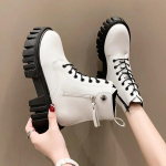S&uuml;gismood Platvormiga pahkluusaapad 2024 Uued s&uuml;gisesed paksude tallaga saapad naistele N&ouml;&ouml;ridega Briti stiilis l&uuml;hikesed saapad naistele 35 valge