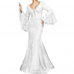 Naiste &otilde;htukleit V kaelusega, l&auml;bipaistev pitstikandid, lainelised varrukad Ballikleit A-kujuline kalasaba-&auml;&auml;r Slim Fit kokteilipeokleit balli&otilde;htu banketi maksikleit S