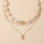 Kolmekihilised Beach Seashell Choker kaelakeed Bohemian Natural Shell kaelakee L&uuml;hike kaelarihm naistele K&ouml;iekett Choker Aksessuaarid golden