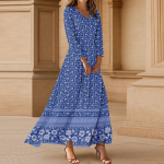 Naiste kleidid Vintage lilleline tuunika v&ouml;&ouml;kohaga midi kleit Suvine vabaaja 3/4 varrukatega kleit XL veini