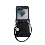 PU Nahast Alligaatori Mustriga Randmerihmaga Telefoni&uuml;mbris Samsung Galaxy Z Flip 7 6 5 4 3 5G jaoks Kaitse P&otilde;rutuskindel Kate Galaxy Z Flip5 must