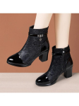 7cm V&auml;ike suurus 32-43 Elegantne keskmise paksusega kontsaga Pehmed nahast kingad Naiste 2025 Trend S&uuml;gis Talv Lilleline L&uuml;hike karvane pahkluusaapad Kontor 32 black