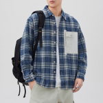 Uus kevadine Jaapani retro meeste vaba s&auml;rk v&auml;rvilise ruuduga, vabaaja Ameerika s&auml;rkjakk 4XL sinine