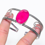 Ruby(Simulated) Gemstone 925 Sterling Silver Cuff Bangle Adjustable f5d31