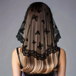 &Uuml;mmargune pitsist peapael-loor t&uuml;drukule, juuksesall, juuksekaunistused, kiriku juuksesall, peapaelad, etniline pulm, pruudi peakate 45CM must