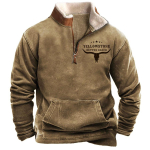 Meeste l&auml;&auml;nefliisist jakk Cowboy Bull Head Print Pullover 1/4 T&otilde;mblukuga Stand krae pikkade varrukatega Country dressipluusid Pullover mantlid M khaki