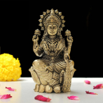 K&auml;sitsi valmistatud messingist jumalanna Lakshmi kuju, Lakshmi figuur, Messing kuldne - 3,5 tolli brown