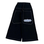 ZYLLO Hip Hop Y2k Uus V&auml;rv Wexwear Tikandiga Baggy Jeans Streetwear Jeans Meestele Naistele K&otilde;rge V&ouml;&ouml;kohaga Laiad P&uuml;ksid Harajuku Mustad P&uuml;ksid S black