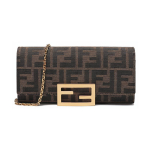 Fendi Kuldne Logo FF Monogramm L&otilde;uend ja Nahk V&auml;ike Ruudukujuline Kettrahakott Rahakott Risti-keha &Otilde;lakott Naiste kotid Pruun 8M0365-A98P-F0A6E Basic Set (Bag+Dust Bag)