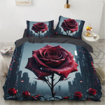 Lillepeenar Linane punase roosi disainiga Kohandatud King Quen T&auml;issuuruses M&otilde;&otilde;tmed 260x240 3D Lilleline Voodipesu komplekt Tekikott/Tekikate/Soe Tekk Komplektid 135*200cm Eu-Single