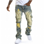 ROADVIBE Meeste Rebitud Virnastatud Jeansid Kulutatud Kitsa L&otilde;ikega Skinny Sirge S&auml;&auml;rega Jeansid Mood Hip Hop Denim P&uuml;ksid Vabaaja Streetwear S