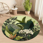 Troopilise Botaanilise Kujundusega &Uuml;mmargune Vaip, Art Deco Lehemustriga Matt, Libisemisvastane Pestav Palus Vaip Elutuppa Diameter 120cm black