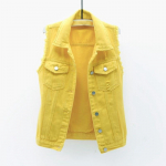 Naiste &Uuml;he Rinnaga Denim Vest S&uuml;gis Talv &Uuml;hev&auml;rviline Vabaaja Allakeeratav Krae Taskutega Varrukateta L&uuml;hike Jean Jakk Streetwear S kollane
