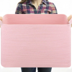 Mitmeotstarbeline kokkupandav k&auml;sitsi kootud hoiukorv m&auml;nguasjadele ja riietele, suur mahutavus 22L (38x25x23) roosa