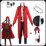Black Butler Grell Sutcliff Michaelis Cosplay Kost&uuml;&uuml;m Parukas &Uuml;likonnid Anime Cosplay Halloweeni Pidu Unisex Pidulik Punane &Uuml;likond Prillid S&Other red