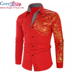 Cozy Up Luxury kuldne must s&auml;rk meeste uus Slim Fit pikkade varrukatega Camisa Masculina kuldne must sotsiaalne meeste balli s&auml;rk XXL punane