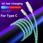 2,4A Flowing Colors LED Glow USB laadija C-t&uuml;&uuml;pi kaabel Androidile Micro USB laadimiskaabel iPhone 11 12 pro max Samsungi laadimisjuhtme jaoks Type C-2M