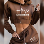 Naiste dressi&uuml;likonna 2-osaline komplekt Faith Love Letter kapuutsiga p&uuml;ksid &uuml;likond Spordir&otilde;ivad kevadeks Naiste riided Jooksmine Sport Crop Tops 2XL