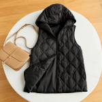 Naiste s&uuml;gistalvine varrukateta valge pardi sulejope mantel Parka polsterdatud vest l&uuml;hike kapuutsiga teemantv&otilde;re lahtine, &uuml;hev&auml;rviline L must