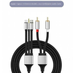 Heliadapteri kaabel, universaalne helikaabel Apple'i ja Androidi telefonidele, Typec to Lotus Head RCA v&otilde;imsusv&otilde;imendi palavikukaabel 1.3m must