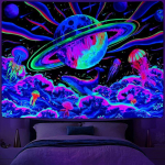 Blacklight Skull Gobel&auml;&auml;n Fantaasia Mets Must Hele seinavaibad Trippy Skeleton Uv Gobel&auml;&auml;n Magamistoa Elutoa seinaripp 95x73cm