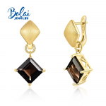 925 Sterling h&otilde;bedane lihtsa disainiga naturaalne suitsukvarts ruudukujulised k&otilde;rvar&otilde;ngad naiste uued ehted aastap&auml;eva kingitus M kollane