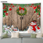 J&otilde;uluvaip Vintage Pruun Puidust Uks Roheline M&auml;nnioks J&otilde;ulupallid Talvemaastik Uusaasta Koduaia Dekoor Seinariide 95x75cm