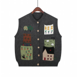 Hongkongi stiilis kampsun vest naiste retro vabaaja kootud vest kardigan jakk kaeluses varrukateta kampsun vest naiste topp One Size tumehall v&auml;rv