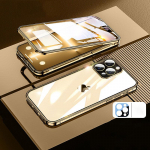 360&deg; metallist magnetilise adsorptsiooniga &uuml;mbris iPhone 16 15 14 Plus 13 12 11 Pro Max jaoks originaal lilla metallisulamist raamiga kahepoolne klaaskate For iPhone 13