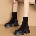 Fujin 8 cm uus sokk, spandex, veniv kangas, keskmise paksusega saapad, libisevad naisele, kaasaegne kevad s&uuml;gis, platvorm, kiilud &uuml;le p&otilde;lve k&otilde;rged kingad 34