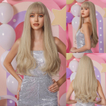 EASIHAIRi pikad blondid s&uuml;nteetilised parukad tukkidega Naturaalsete laineliste juustega parukas naistele. Igap&auml;evane Cosplay parukas kuumakindel kiud