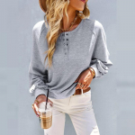 Naiste pikkade varrukatega dressipluus Moodne &uuml;hev&auml;rviline kaelusega vabaaja trikotaaž pullover T-s&auml;rk S hall