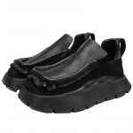 Fujin 4,5 cm ergonoomilised pehme kummitallaga lamedad vabaaja jalak&auml;ijad Naine Mugavad kootud venivast kangast ehtsast nahast s&uuml;gisjalatsid 36 must