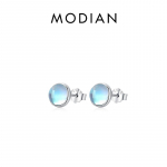 Modian 925 Sterling Silver &uuml;mmargune peen kuukivi 4 5 6 MM plaatinaga kaetud v&otilde;luvad k&otilde;rvaklapid naistele Ehted 4MM h&otilde;be