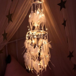 LED Starlight Dream Catcher valge sulgedega Pearl Dream Catcher &ouml;&ouml;valgusti Kodu valge