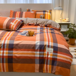 P&otilde;hjala stiilis Jaapani stiilis tr&uuml;kita ruuduline neljaosaline voodilina ja tekikott pestud puuvillast harjatud kolmeosaline komplekt 1.5m bed sheet 4pcs