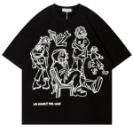 Y2K Street Hip Hop Pattern Harajuku Cartoon Print Meeste ja naiste mood vabaaja puuvillane T-s&auml;rk S
