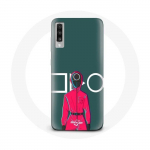 Samsung Galaxy A70 Squid Game Red Soldieri &uuml;mbris maski ringiga rohelise taustaga