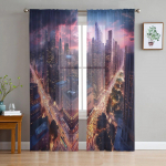 City Street Sky gradient k&otilde;rghoone t&uuml;llkardinad elutuppa L&auml;bipaistev kardin magamistoa akende ruloode jaoks Voile kardinad 135W x 114H(cm)