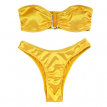 2 tk/komplekt naiste bikiinide komplekt, &otilde;lgadeta, satiinist elastne, kiiresti kuivav polsterdatud juhtmevaba kuum supelkost&uuml;&uuml;m Naiste ujumisriided ujumistrikoo S kollane