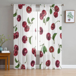 Akvarell Cherry Summer Fruit l&auml;bipaistvad kardinad elutuppa magamistuppa k&ouml;&ouml;k t&uuml;llkardinaga kodu dekoratiivsed l&auml;bipaistvad paneelid 135W x 114H(cm)