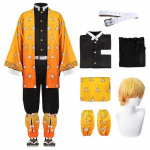 Anime Demon Slayer Kimetsu no Yaiba Agatsuma Zenitsu Cosplay Kost&uuml;&uuml;m Naised Kimono Vormiriietus Halloween J&otilde;ulupidu Riietus L-(Costume+Wig)