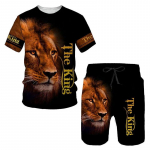 Animal Lion 3D Prinditud T-s&auml;rgid L&uuml;hikesed p&uuml;ksid Komplektid Meeste dressid Mood Suurem&otilde;&otilde;dulised l&uuml;hikeste varrukatega T s&auml;rk P&uuml;ksid Komplekt Meeste &uuml;likonnad Riided 2XL
