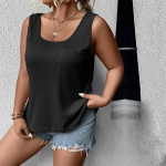 Suvine vabaaja spagetirihm naiste &scaron;ikk, varrukateta, avara istuvuse plisseeritud U-kaelusega paak koos tasku vahvliga kootud suures suuruses k&auml;rbitud top Commuter Crop topp XL must