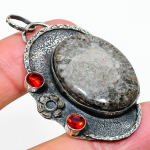 Natural Stingrey Coral, Garnet Gemstone 925 Sterling Silver Pendant 2.25 i3t08