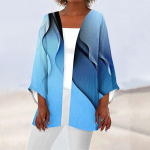 Naiste vabaaja mood tr&uuml;kitud kerge keskmise pikkusega jope kardigan L sinine