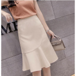 Naiste poolpikk plisseeritud m&auml;his tagumiku seelik pits keskmise pikkusega l&otilde;hestatud kalasaba seelikud kevadiseks ja s&uuml;giseks S aprikoosi