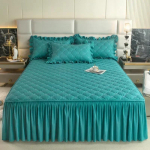 Kvaliteetsem nahas&otilde;bralik harjatud voodi seelik, &uuml;heosaline lamineeritud puuvillane voodi seelik, &uuml;he- ja kahekordse volangiga voodi kate bed skirt 150x200cm