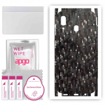 apgo Protective Skin Sticker for the back+sides compatible with Samsung Galaxy A20, Full Wrap Film, Foil, Vinyl - Pattern Carbon Black Pixel