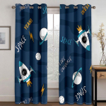 3D Joonisfilm Kosmos Planeet Kosmoselaev Universum Laste &Otilde;hukesed Aknakardinad Poisi Elutoa Magamistoa Dekoratsioon 2 Paneeli 135W165H(CM)53x65in&Grommet Top